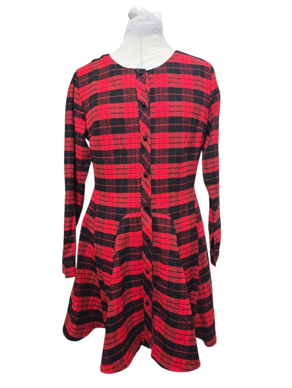 NWT Plaid Flannel Dress Long Sleeve Button Front Red Black Tartan Skater Dress